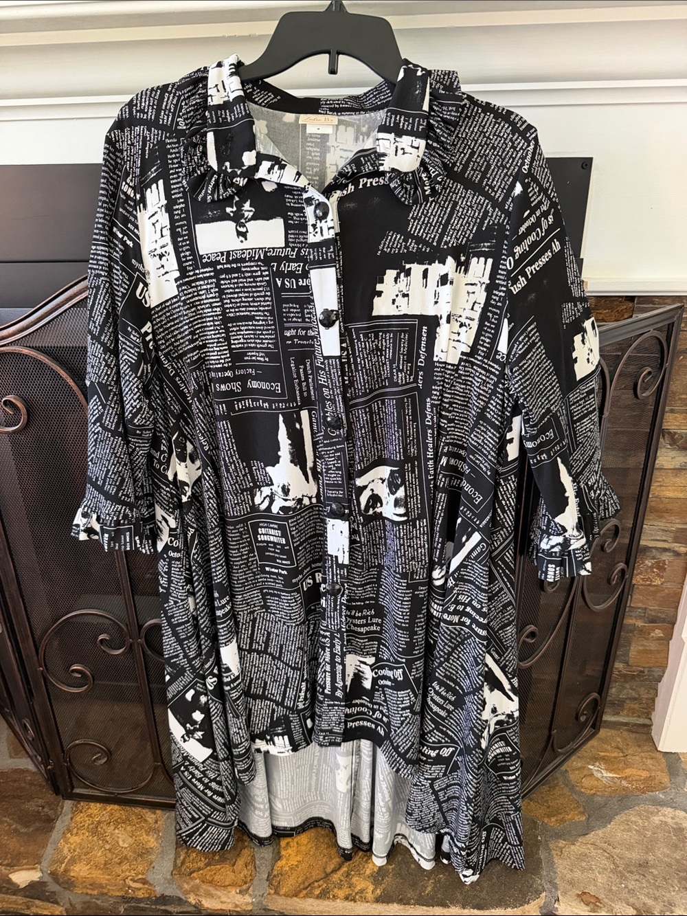 Zadie B’s Black & White Newspaper Print Button-Up Tunic